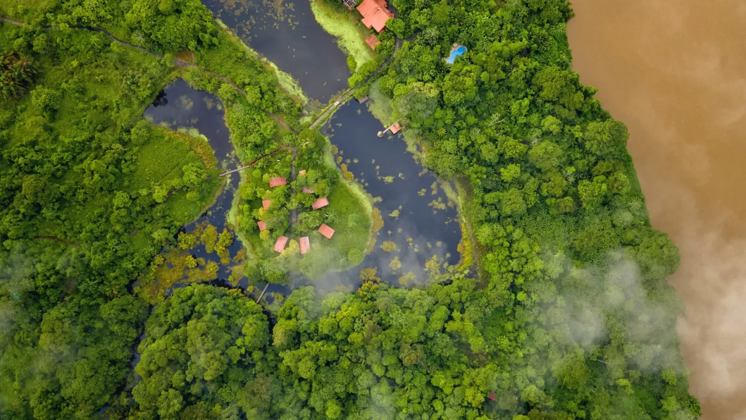 Vue aérienne de l'hôtel Maquenque EcoLodge à Boca Tapada.