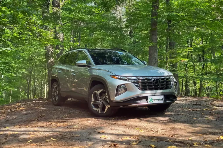 SUV Hyundai Tucson gris garé en pleine nature tropicale au Costa Rica, parfait pour l'exploration en toute liberté
